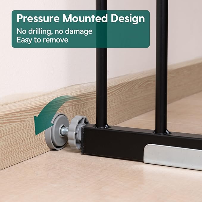 Babelio Baby Gate, 29-43" Auto-Close Easy Install Pet Gate, Extra Wide Walk Thru Child Safety Gate, 30" Tall Pressure-Mounted Metal Dog Gate for Doorways & Stairs, Black