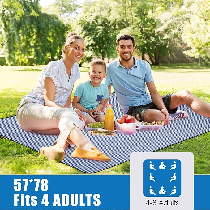G GOOD GAIN Picnic Outdoor Blankets Waterproof Large - Beach Mat Sand Free Foldable with Carry Strap | Portable Camping Blanket | Park Blanket for Grass Park, Hiking, Travel, Concerts, Indoor (Blue)