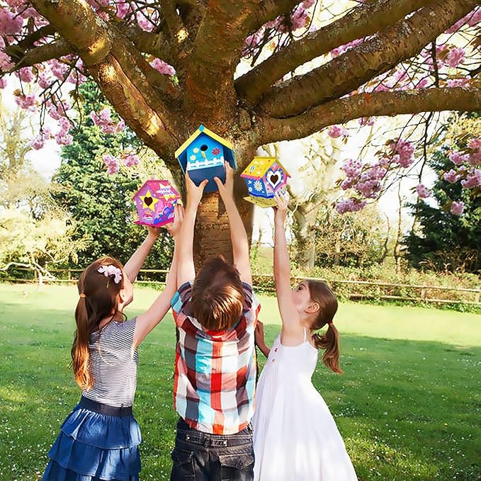 hapray 12 Pack Bird House Kit, DIY Birdhouse Kits, Wooden Crafts Arts for Children to Build and Paint (Includes Paints & Brushes) for Kids Girls Boys Toddlers Christmas Gift