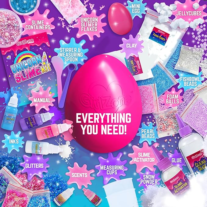 GirlZone Sparkly Unicorn Egg Surprise Slime Kit for Girls, Sensory Toys for Kids, Create Cloud Slime & Magical Unicorn Slime, Ideal Arts and Crafts Easter Gift for Kids Aged 7-12 Years Old