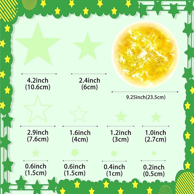 965 PCS Glow in The Dark Stars and Sun for Ceiling, Luminous Stars and Planet Wall Decals, Kids Room Decor, Glowing Galaxy Wall Stickers for Nursery Decorations (Green)