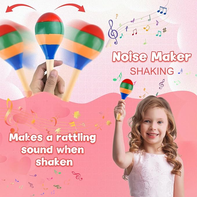 4 Pcs Maracas Hand Percussion Rattles, PLULON Colorful Wooden Maracas Rumba Shakers Rattle Latin Musical Instrument for Kids Adults Game Playing, Mexican Fiesta Cinco De Mayo Party Favors Supplies
