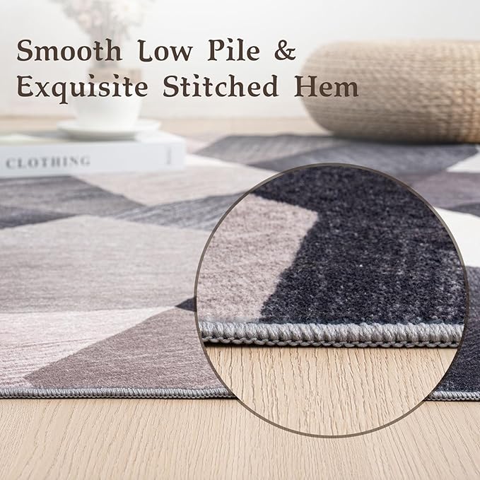 HOMFINE Washable Modern Area Rug - Geometry Style 5x7 Rugs for Living Room, Bedroom, Machine Washable Rug Soft Non Slip Non Shedding Area Rug - Green, 5'x7'