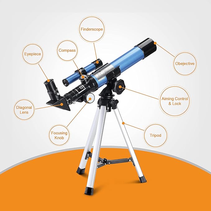 AOMEKIE Telescopes 40/400 with Tabletop Tripod 2 Eyepieces Portable Telescopes for Astronomy Beginners with Finderscope and Compass,Space, Gifts