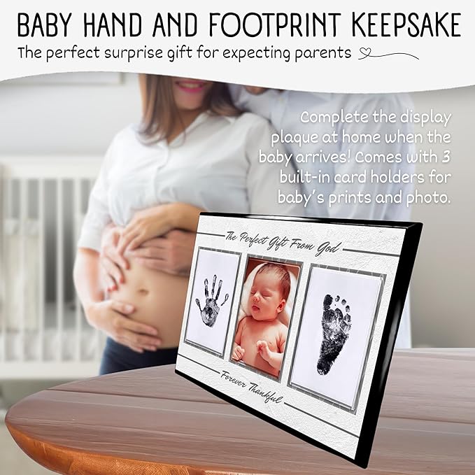 Baby Hand and Footprint Kit with Photo & Birth Details, Inkless Hand and Footprint Kit, Newborn Keepsake Plaque, Baby Shower Gifts (STYLE 2 (Baby Shower) (Gift From God))