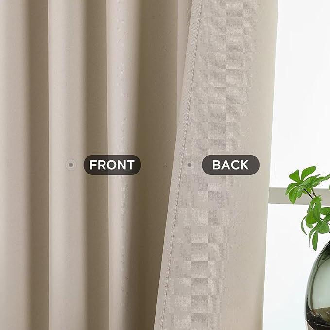 Joydeco 108 Inch Blackout Curtains for Bedroom, Thermal Insulated Black Out Curtains 2 Panels Set, Room Darkening Drapes for Living Room Window Rod Pocket Back Tab (W37 x L108 Inch, Light Beige)