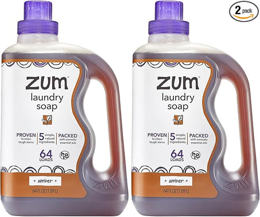 Indigo Wild Zum Clean Laundry Soap - Plant-Based Liquid Laundry Soap - Contains Baking Soda, Essential Oils & Saponified Coconut Oil - Amber - 64 fl oz (2 Pack)