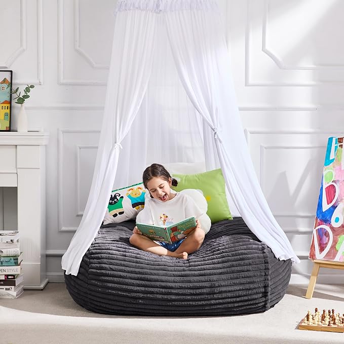 Hobestluk 3FT Bean Bag Chairs Adult Bean Bag with Portable Handle Comfy Large Bean Bag Chair with Removable Cover for Living Room Bedroom or Reading Nook (Stripe Dark Grey, 3FT)