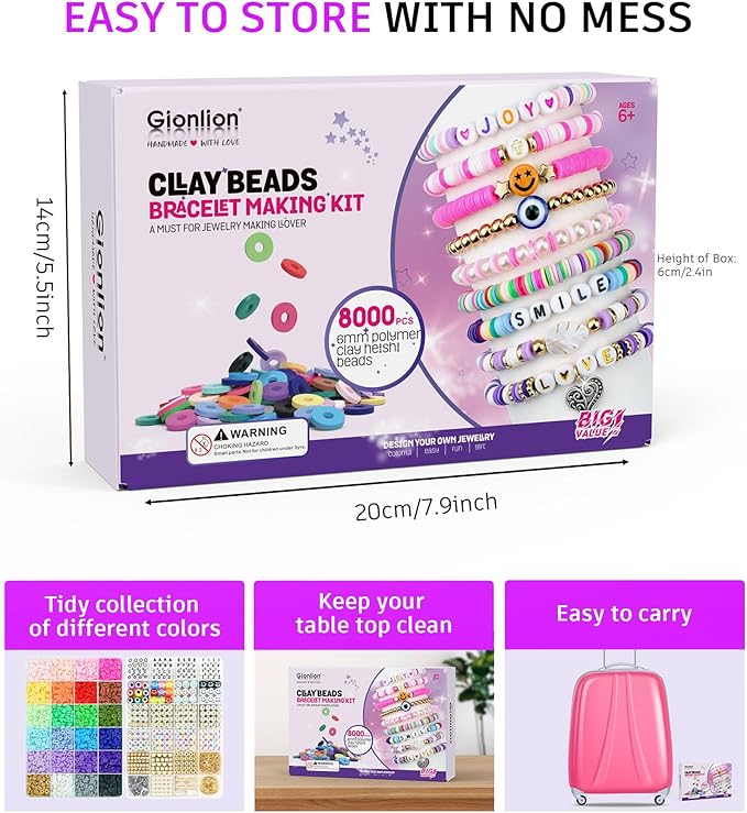 Gionlion Clay Beads Bracelet Making Kit, Pack 2 Boxes Preppy Letter Spacer Beads and Charms Kit for Friendship Jewelry Making, Arts and Crafts Gifts for Girls Ages 8-12