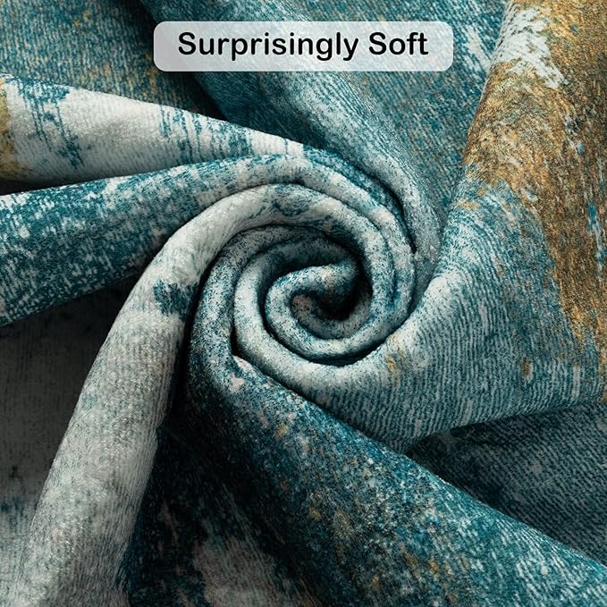 Kelarea 6x9 Area Rugs for Living Room, Washable Abstract Non-Slip Large Rug Stain Resistant Blue Carpet, Low Pile Soft Indoor Rug for Bedroom, Dining Room, Nursery, Kitchen, Home Office