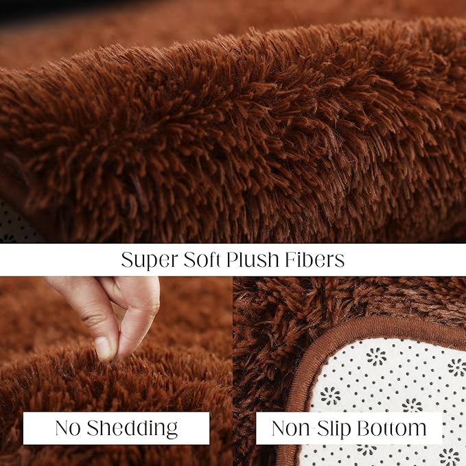 Area Rug 4x5.8, Soft Rugs for Living Room, Plush Fluffy Rugs for Bedroom, Non-Slip Indoor Carpet for Nursery, Study Room, Playroom, Home Decor, Brown