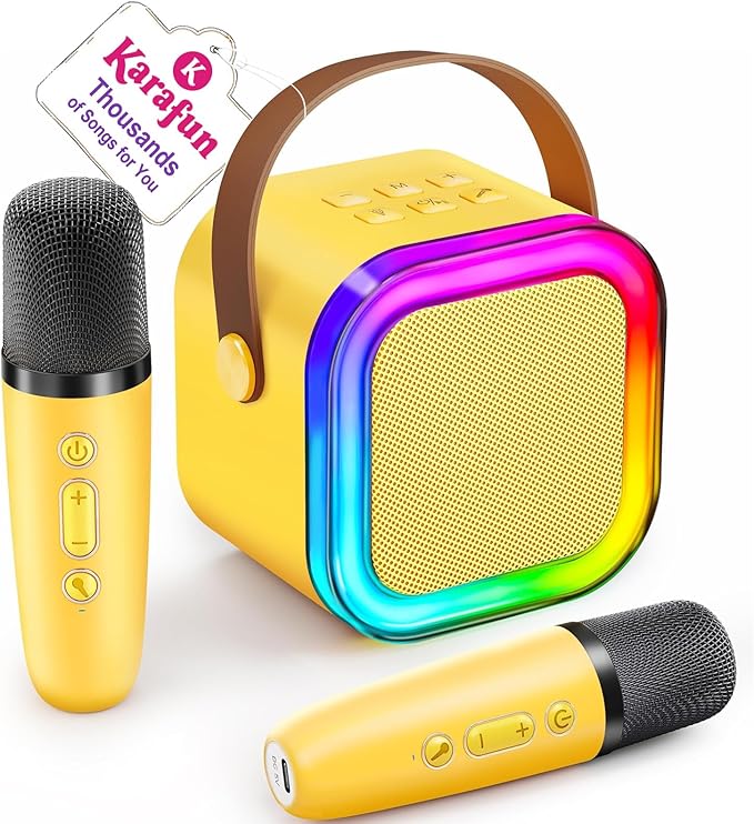 IROO Mini Karaoke Machine for Kids, 2025 TOP Toys Birthday Gifts Ideas for Girls Ages 4, 5, 6, 7, 8, 9, 10, 12+ Years Old, Portable MP3 Player with 2 Wireless Mics for Party