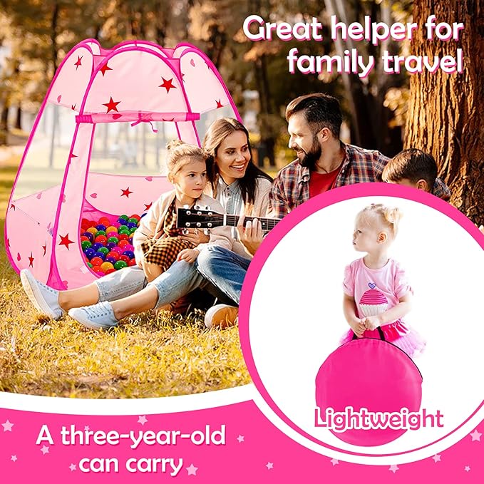 Baby Ball Pit for Toddler with 150 Balls, Kids Pop Up Play Tent for Girls, Princess Toys for Children Indoor & Outdoor Playhouse with Carry Bag (Pink: 7 Bright Colors, 109x90cm/150 Balls)