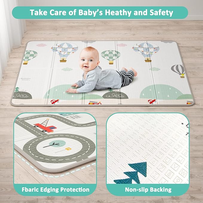 FLAGAV 79x59inch Play Mat for Baby - Extra Large, Non-Toxic, Waterproof Playmat for Indoor and Outdoor Use