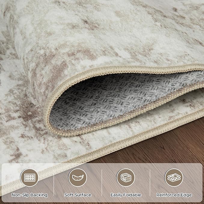 6x9 Area Rugs for Living Room Rug Washable: Modern Rug for Dining Room Bedroom Carpet Non Slip Low Pile 6 by 9 Indoor Abstract Nursery Home Office Beige