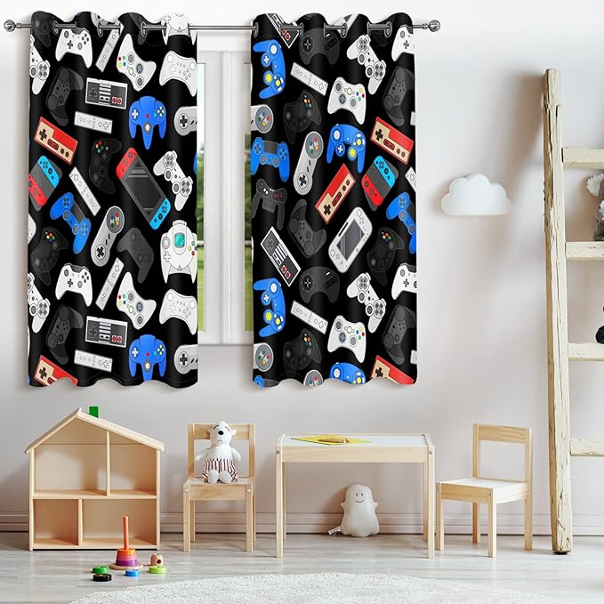 Jekeno Gamer Gaming Blackout Curtains for Kids Boys Teens Bedroom Colorful Video Game Game Controller Gamepad Decor for Home Living Room Darkening Grommet Window Drapes 2 Panel Set, 42"x63"