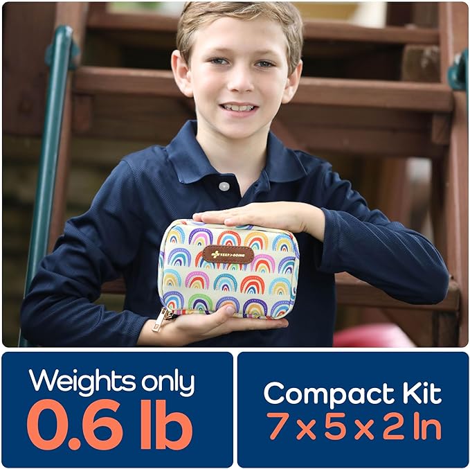 KeepGoing Travel First Aid Kit for Kids – 130 Pc. for Car, Home, Purse, Diaper Bag & Backpack with Latex-Free Bandages - Mini First Aid Kit Travel Size TSA-Approved