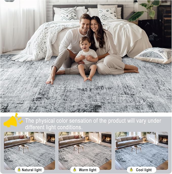 8x10 Area Rugs for Living Room - Washable Rug Modern Abstract Soft Large Neutral Non-Slip Carpet Indoor Floor Thin Carpets for Bedroom Dining Room Farmhouse Nursery Home Office Black