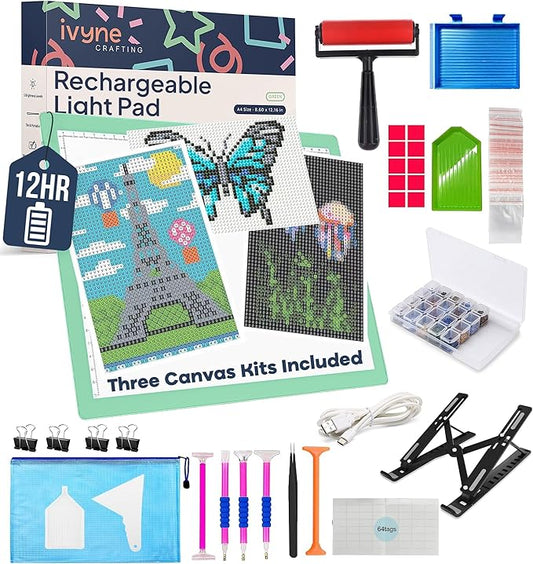 iVyne Rechargeable A4 Light Pad for Diamond Painting & Art Projects – LED Light Board with Diamond Art Accessories – Ultra-Thin & Portable Diamond Dot Light Board, Perfect for Artists - Green