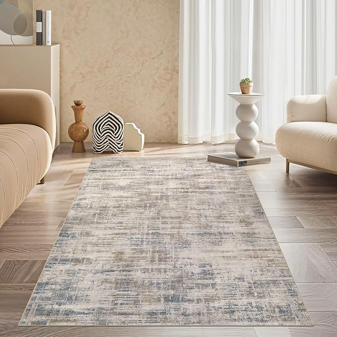 Area Rug for Living Room: 3x5 Washable Neutral Abstract Modern Soft Rugs Non Slip Indoor Floor Stain Resistant Carpet for Bedroom Dining Room Office Nursery - Brown