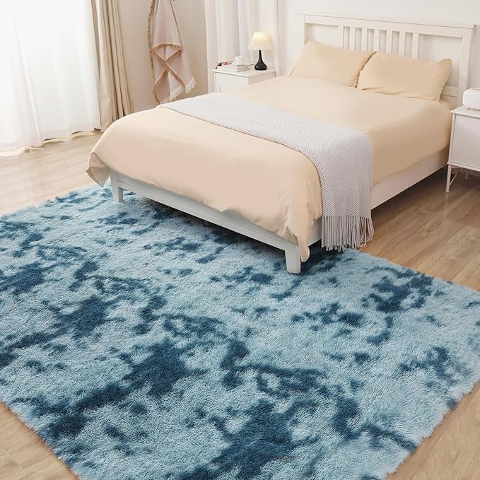 5x7 Area Rug, Luxury Rugs for Living Room, Ultra Soft Rugs for Bedroom, Non-Slip Indoor Carpet for Nursery, Kids Room, Playroom, Home Decor, Tie-Dyed Blue