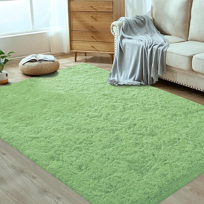 4x6 Area Rug for Living Room: Fluffy Shag Soft Washable Rugs Fuzzy Plush Indoor Carpet for Bedroom Nursery Playroom Dorm Kids Girls Boys Room (Sage Green, 4'x6')