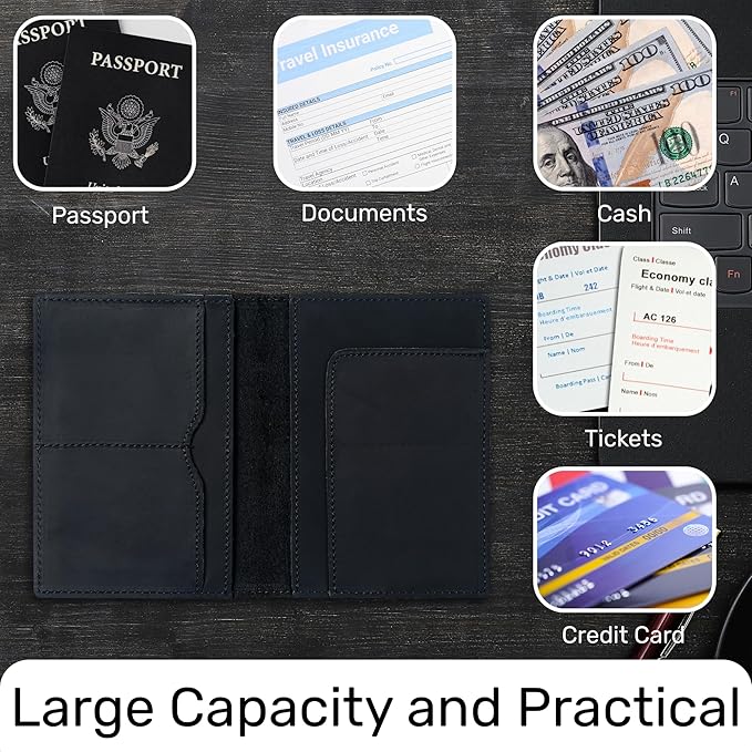 HIFA Leather Passport Holder, Handmade Passport Cover with Card and Ticket Slot - Genuine Leather, Elegant Design, Easy Access - Passport Case, Passport Wallet, Passport Holder