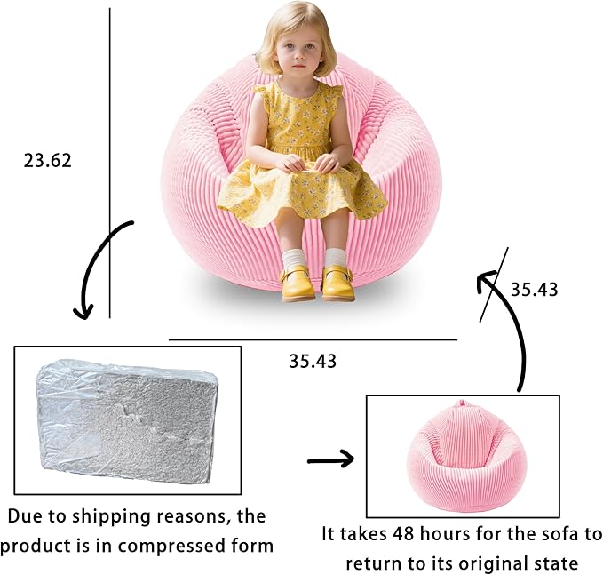 ENBAOHUI Bean Bag Chairs with Memory Foam Chairs for Kids Teens Toddler Faux Fur Sofa Chair with Handle Light Pink