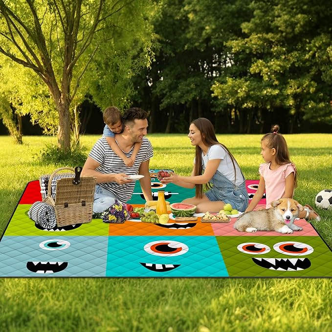 Extra Large Picnic Blanket Waterproof,80"x 80"Foldable Machine Washable Beach Blankets,Outdoor Blanket for 6-8 Adults,Picnic Mat Suitable for Indoor Crawling,Park Beach,Camping,Hiking,Travel (Face）