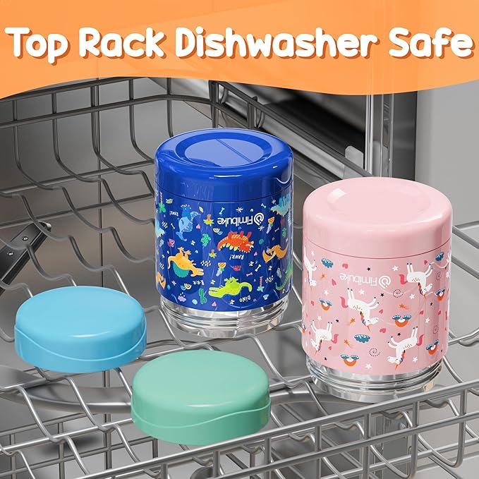 Fimibuke Insulated Kids Food Jar, 12 OZ BPA FREE Wide Mouth Stainless Steel Vacuum Thermos for Hot Cold Food for School Travel Leakproof Toddler Boy Girl Lunch Container Snack Cup for Fruits Veg Soup