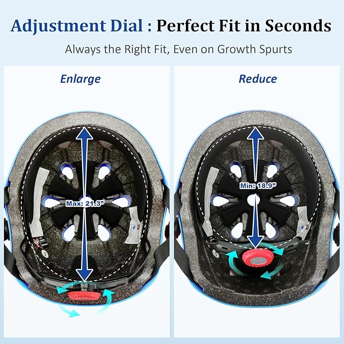 KAMUGO Kids Adjustable Helmet, with Sports Protective Gear Set Knee Elbow Wrist Pads for Toddler Age 2-8 Boys Girls, Bike Skateboard Hoverboard Scooter Rollerblading Helmet Set