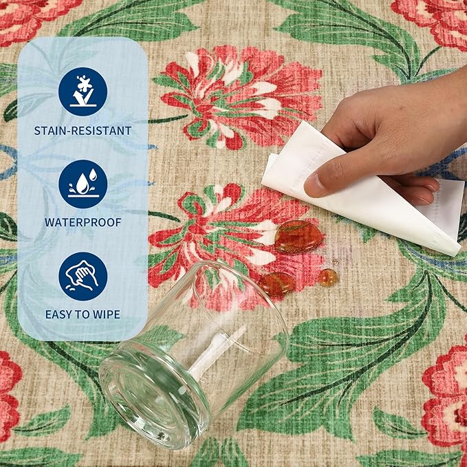 GarveeHome Floral 2x6 Washable Kitchen Runner Rugs Non Slip Camel Taupe Brown Vintage Boho Cottage Long Rug for Hallways Bedroom Entryway Bathroom Mat with Rubber Back