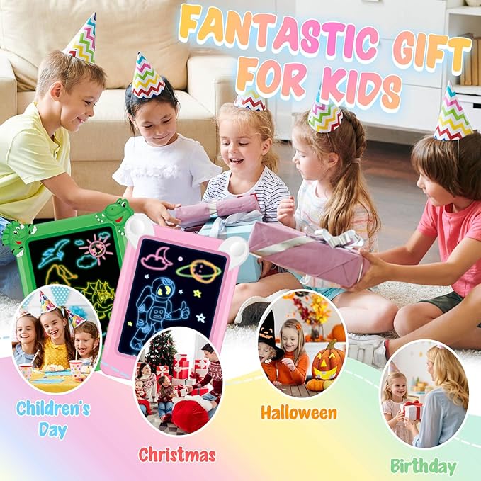 2 Pack Magic Led Drawing Boards for Kids: Light Up Tracing Pad, 8 Light Modes, Drawing Pads for Kids Ages 4-8 with Tracing Cards Markers, Arts Crafts Learning Toy Ideal Gift Toy for Boys Girls