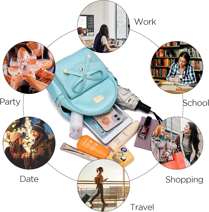 I IHAYNER Girls Bowknot Cute Leather Backpack Mini Backpack Purse for Women