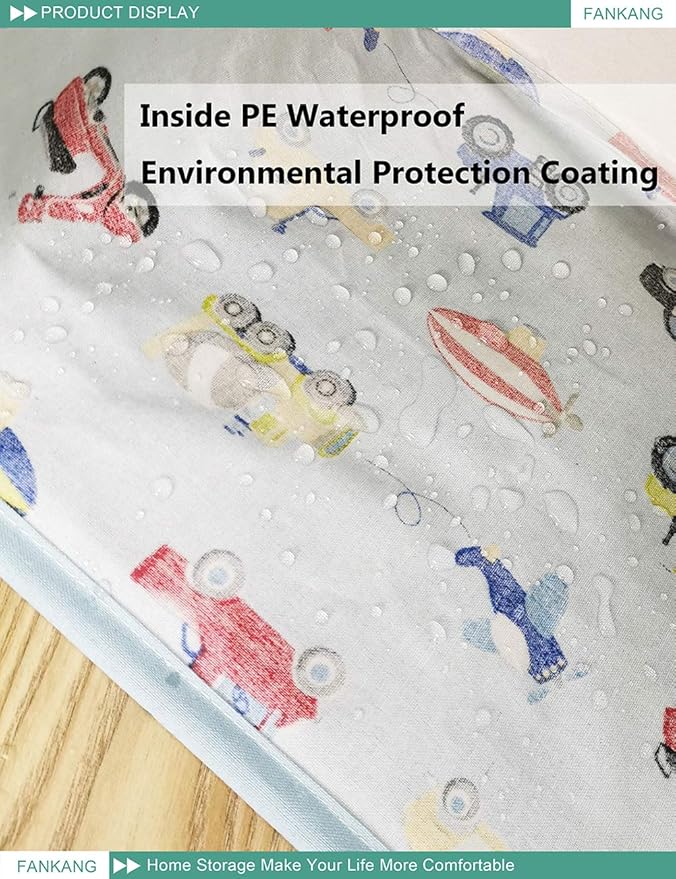 FANKANG Square Nursery Hamper Storage Bins Canvas Laundry Basket Foldable with Waterproof PE Coating Storage Baskets Gift Baskets for Children, Office, Bedroom, Clothes（Square-Car ）