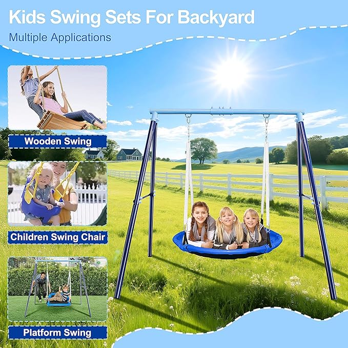 Heavy Duty 500lbs Saucer Swing Set - Outdoor Metal Frame Playground Equipment for Backyard, Includes 45'' Tree Swing & Adjustable Steel Stand - Kids/Toddlers Age 3-12