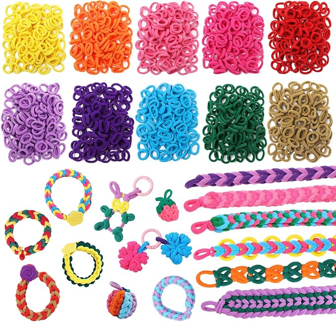 FUNiOi 1000 PCS Cat Weaving Loom Refill for Bracelet Making Kit, DIY Arts and Crafts Supplies, Baby Hair Ties for Girls Ages 6-12, Gift Idea for Kids and Beginners