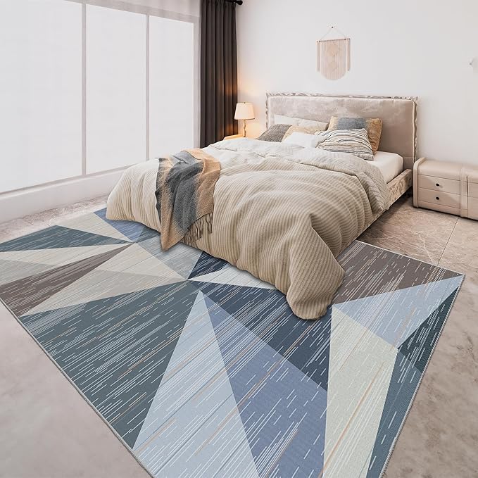 HOMFINE Washable Modern Area Rug - Geometry Style 4x6 Rugs for Living Room, Bedroom, Machine Washable Rug Soft Non Slip Non Shedding Area Rug - Blue, 4'x6'