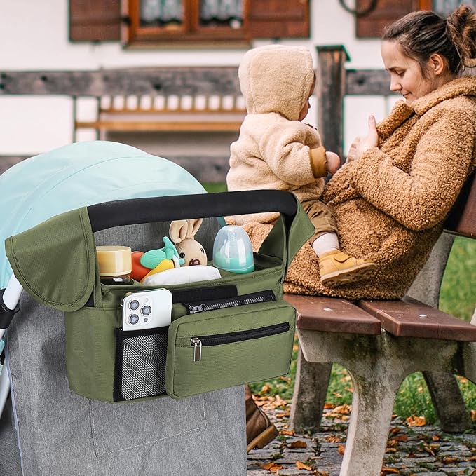 Accmor Universal Stroller Organizer with Insulated Cup Holder Detachable Phone Bag and Shoulder Strap,Stroller Bag Caddy Organizer Fits for Uppababy, Baby Jogger, Britax Strollers