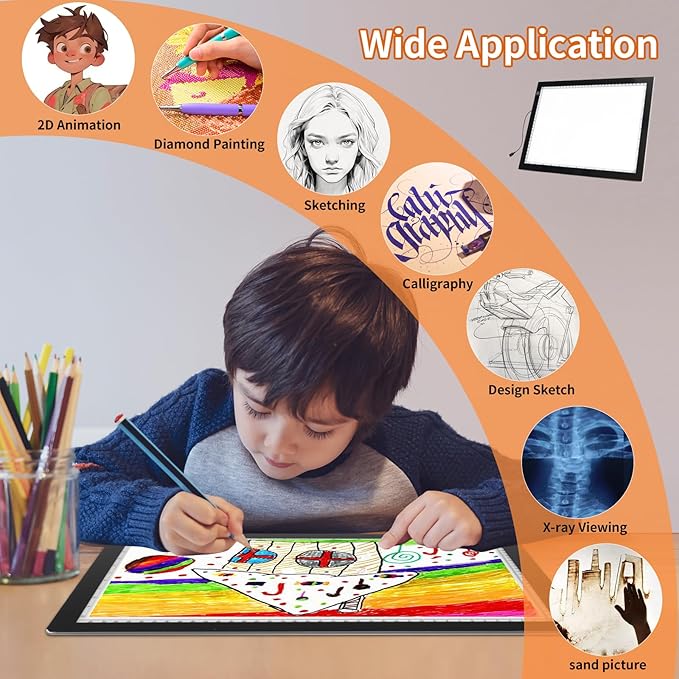 A3 LED Light Box for Tracing, elice Artist Drawing Lightbox Light Table Light Pad Light Copy Board, Up to 8000 Lux Super Bright Lightpad for Cricut Weeding Vinyl, Diamond Painting, Sketching (Black)