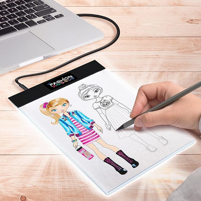 Fashion Angels Fashion Design Light Up Sketch Pad 12521, Light Up Tracing Pad, Includes USB, Ultra Thin Tablet, Includes Stencils and Stickers, Recommended for Ages 8 And Up