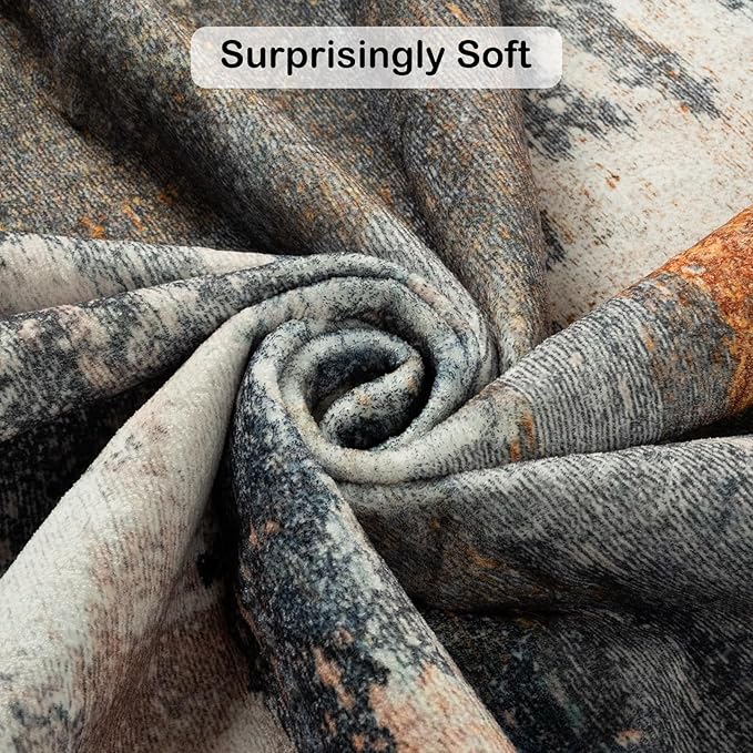 Kelarea Living Room Rug, 5x7 Rug Modern Abstract Washable Rugs Grey Faux Wool Vintage Carpets, Non Slip Rug for Bedroom, Dining Room, College Dorm, Kids Playroom, Home Office