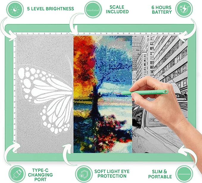 iVyne Rechargeable A4 Light Pad for Tracing & Weeding - LED Light Board for Weeding Vinyl - for Cricut Vinyl Weeding Tools - Ultra-Thin & Portable - Perfect for Artists & Crafters - Green