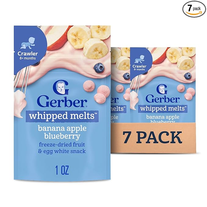 Gerber Stage 3 Baby Food Snacks, Banana Apple Blueberry Whipped Melts, Baby Led Feeding, 7PK