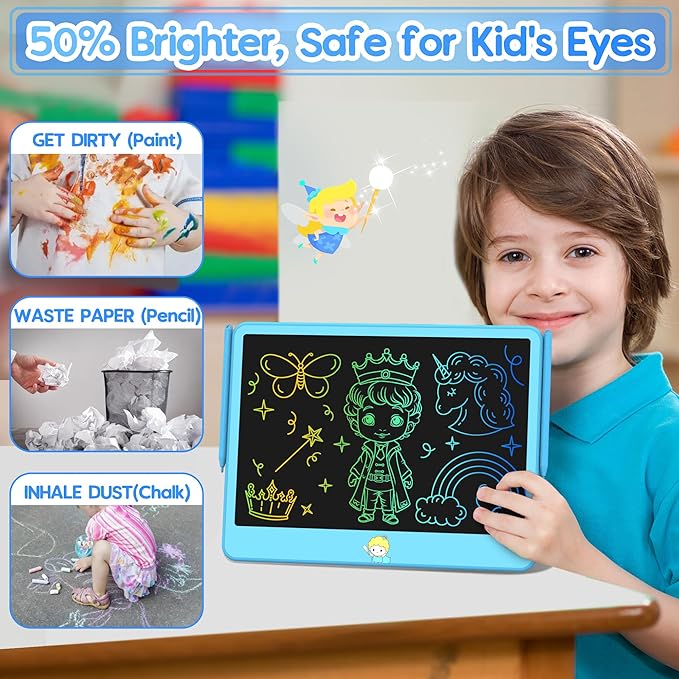 Hockvill LCD Writing Tablet for Kids 12 Inch, Toys for Boys Girls Drawing Pad for 3 4 5 6 7 Year Old Kids Toys, Toddler Erasable Doodle Board Travel Essentials, Children’s Day Gift for Kids - Blue