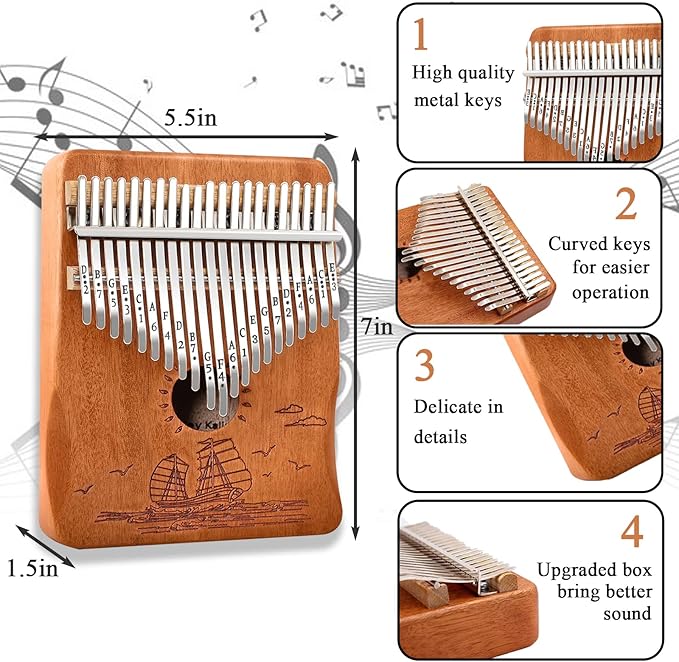 Finger Piano Kalimba 21 Keys, Calimba, Kalimba 21 Key with Tuning Hammer and Instructions, Sail Away Thumb Piano for Adults and Beginners(Brown)
