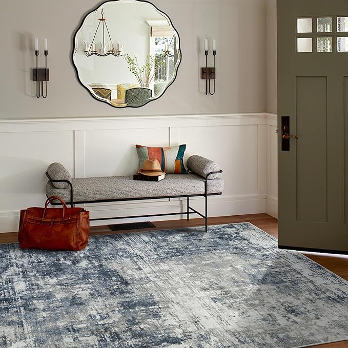 6x9 Area Rugs for Living Room Rug Washable: Modern Rug for Dining Room Bedroom Carpet Non Slip Low Pile 6 by 9 Indoor Abstract Nursery Home Office Blue Grey
