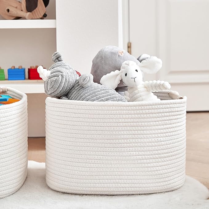 3 Pack Storage Basket for Cabinet and Toy Organization - 13"x9.8"x8.7" Baskets for Storage - Baby Toy Bin - Toy Storage Organizer - Ideal for Empty Gift Baskets to Fill-White