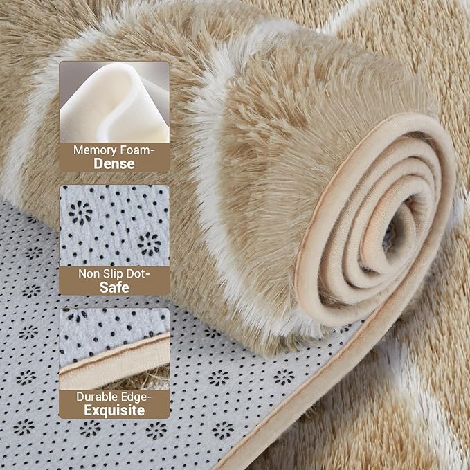 Fluffy Rug for Bedroom, Stripe Checkered Rug Anti-Skid High Pile for Living Room Bedroom Kids Room Nursery, Dorm Home Decor