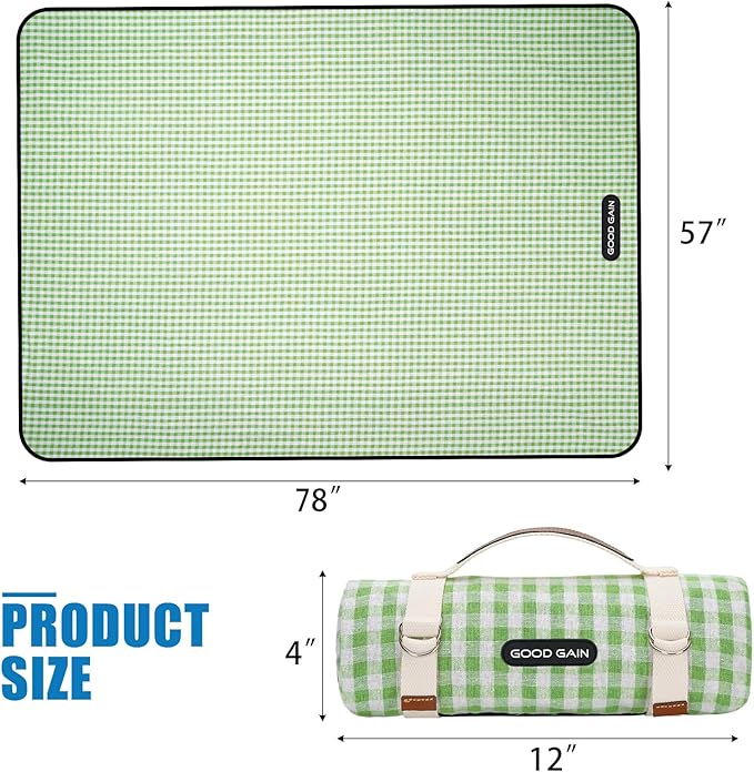 G GOOD GAIN Picnic Blankets Outdoor Extra Large - Waterproof Picnic Blanket with Carry Strap | Machine Washable Picnic Mat with Sandproof Backing for Park, Grass, Camping, Hiking, Concerts (Lime)